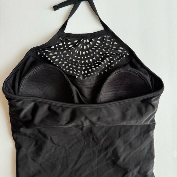Merona One-Piece Swimsuit Padded Halter Neck Backless Lazer Cut size Small Black - Picture 8 of 15